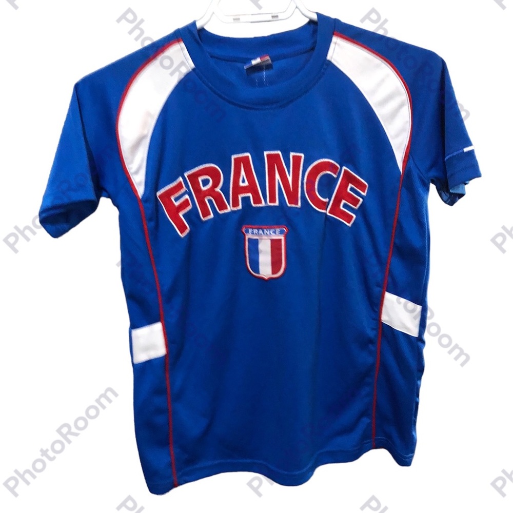 FRANCE Futbol Soccer Jersey #10 Youth 8 Blue Red Embroidered front